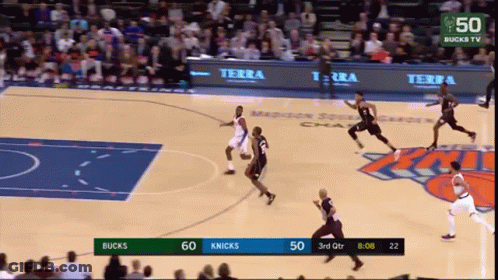 A Basketball Game Between The Bucks And The Knicks Is Going On GIF