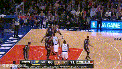 A Basketball Game Between The Knicks And The Pistons GIF