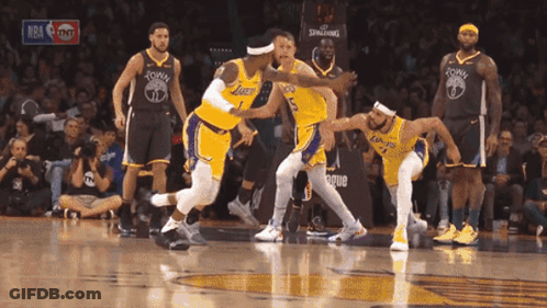 A Basketball Game Between The Lakers And Golden State Warriors Is Being Broadcast On Tnt GIF