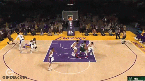 A Basketball Game Between The Lakers And Milwaukee Bucks Is Underway GIF