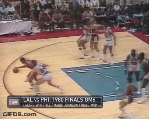 A Basketball Game Between The Lakers And The Magic Johnson Finals GIF