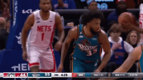 A Basketball Game Between The Nets And The Pistons Is Underway GIF