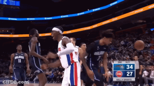 A Basketball Game Between The Orlando Magic And The Detroit Pistons Is Underway GIF