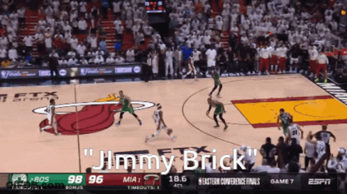 A Basketball Game Is Being Played And Jimmy Brick Is Being Mentioned GIF