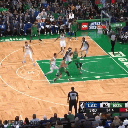 A Basketball Game Is Being Played And The Score Is 84 To Bos GIF