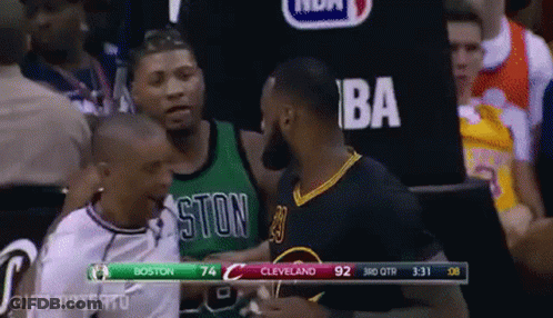A Basketball Game Is Being Played Between Boston And Cleveland . GIF