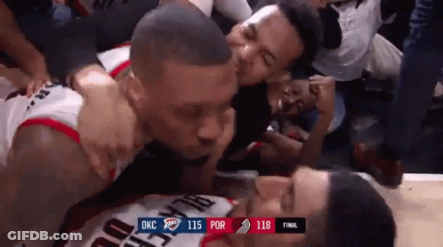 A Basketball Game Is Being Played Between Okc And Por GIF