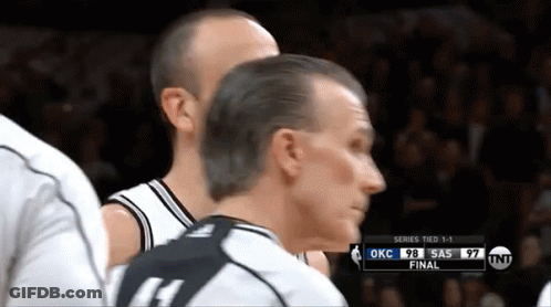 A Basketball Game Is Being Played Between Okc And Sas And The Score Is 98 To 97 GIF