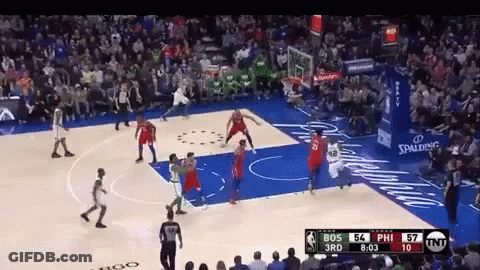 A Basketball Game Is Being Played Between The Bos And Phi GIF