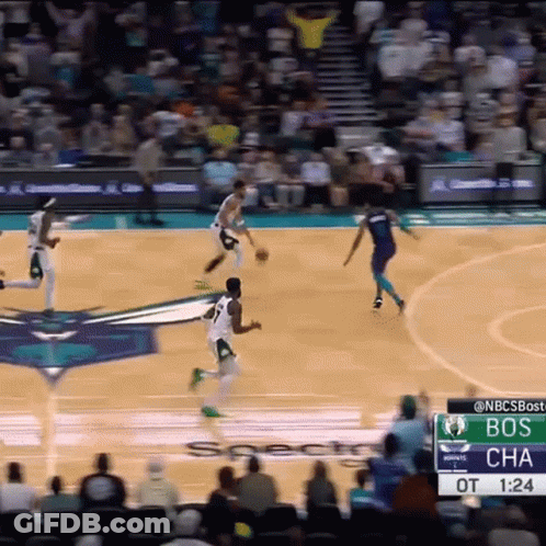 A Basketball Game Is Being Played Between The Boston Celtics And Charlotte Hornets GIF