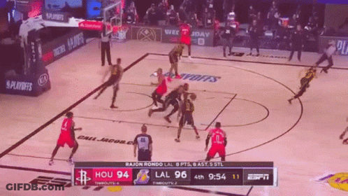 A Basketball Game Is Being Played Between The Hou 94 And Lal 96 GIF