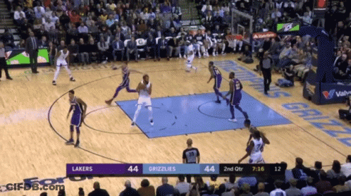 A Basketball Game Is Being Played Between The Lakers And Grizzlies GIF