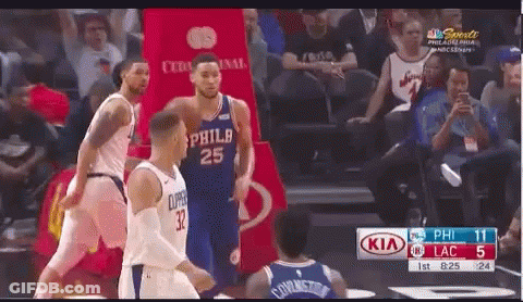 A Basketball Game Is Being Played Between The Philadelphia 76Ers And Los Angeles Clippers GIF