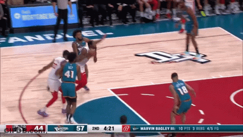 A Basketball Game Is Being Played Between The Pistons And The Marvin Bagley Iii 'S GIF