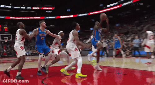 A Basketball Game Is Being Played Between The Raptors And The Storm Chasers GIF