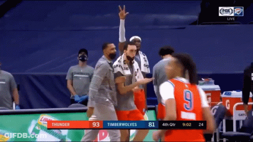 A Basketball Game Is Being Played Between Thunder And Timberwolves GIF