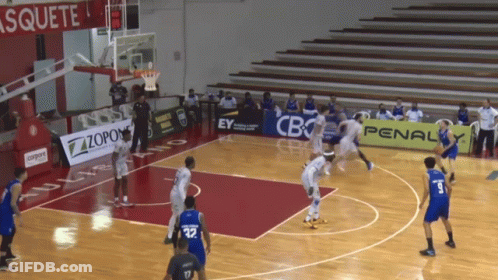 A Basketball Game Is Being Played In A Stadium With A Penalty Banner GIF