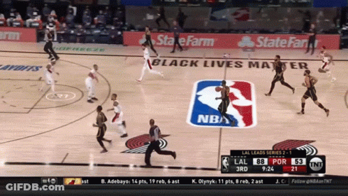 A Basketball Game Is Being Played In Front Of A Banner That Says State Farm GIF