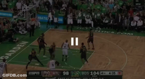 A Basketball Game Is Being Played In Front Of A Crowd And The Score Is 98 To 104 GIF