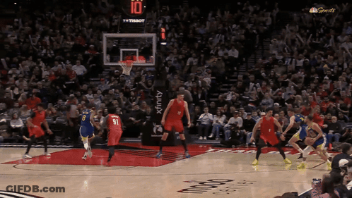 A Basketball Game Is Being Played In Front Of A Crowd And The Scoreboard Reads 10 GIF