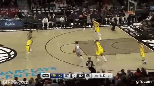 A Basketball Game Is Being Played In Front Of A Crowd At The Barclays Center GIF