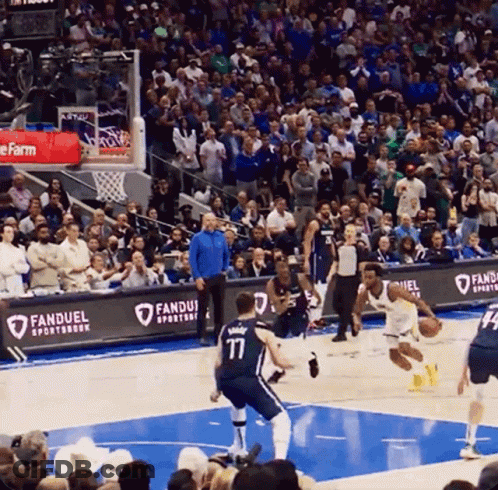 A Basketball Game Is Being Played In Front Of A Crowd With A Banner For Fanduel Sportsbook GIF