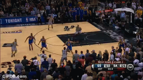 A Basketball Game Is Being Played In Front Of A Crowd With A Banner That Says Tonight Nba On It GIF