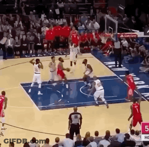 A Basketball Game Is Being Played In Front Of A Crowd With The Number 5 On The Bottom Right GIF