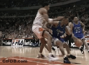 A Basketball Game Is Being Played In Front Of A Fila Foot Advertisement GIF