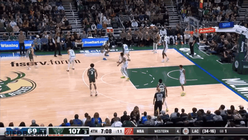 A Basketball Game Is Being Played In Front Of A Large Crowd GIF