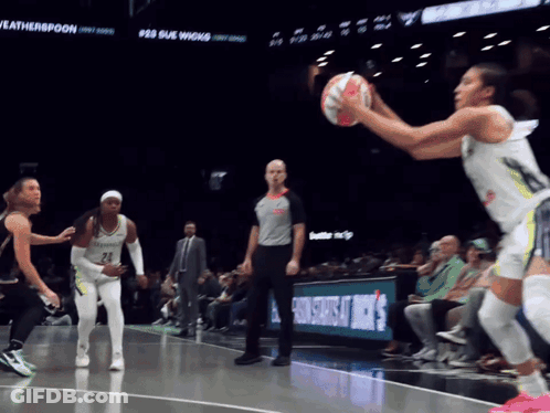 A Basketball Game Is Being Played In Front Of A Scoreboard That Says " Weatherspoon " GIF