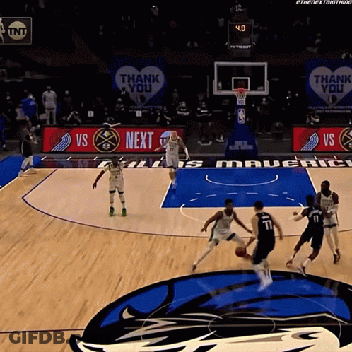 A Basketball Game Is Being Played In Front Of A Sign That Says Thank You Next GIF