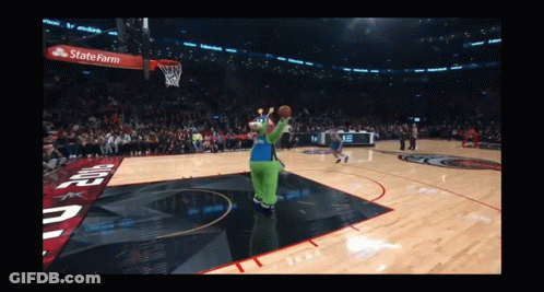 A Basketball Game Is Being Played In Front Of A State Farm Banner GIF
