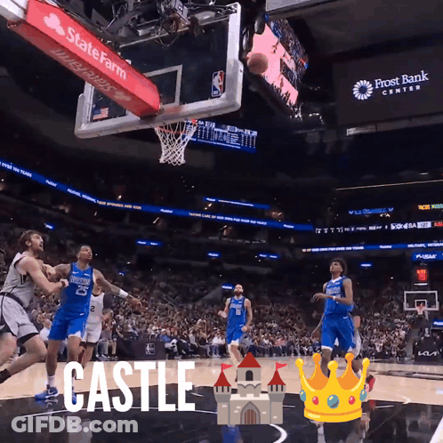 A Basketball Game Is Being Played In Front Of A State Farm Banner GIF
