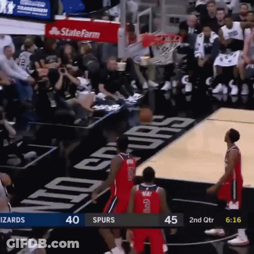 A Basketball Game Is Being Played In Front Of A State Farm Sign GIF