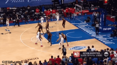 A Basketball Game Is Being Played In Philadelphia And Kevin Huerter Is Playing For The Hawks GIF