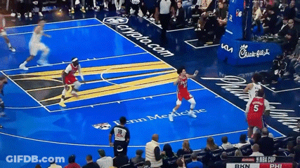 A Basketball Game Is Being Played On A Court Sponsored By Chick-Fil-A And Crypto.com GIF
