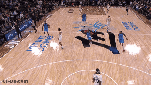 A Basketball Game Is Being Played On A Court That Has The Word Dome Painted On It GIF