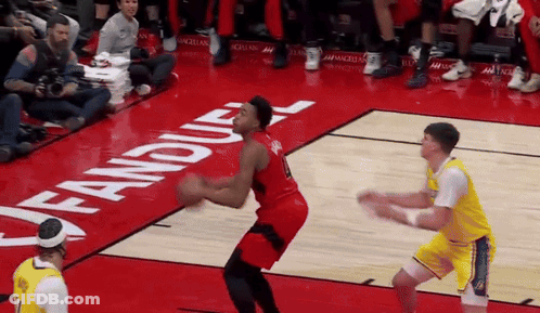 A Basketball Game Is Being Played On A Court That Says Fandue On It GIF