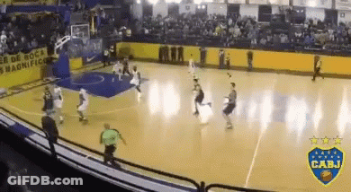 A Basketball Game Is Being Played On A Court With A Cabj Logo On The Side GIF