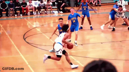 A Basketball Game Is Being Played On A Court With Players Wearing Cats Uniforms GIF