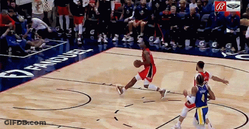A Basketball Game Is Being Played On A Court With The Word Fan Duel On It GIF
