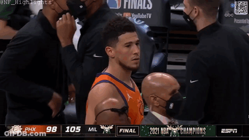 A Basketball Game Is Being Played On Espn And The Score Is 98-105 Mil GIF