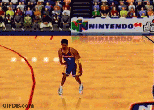 A Basketball Game Is Being Played On The Nintendo 64 System GIF