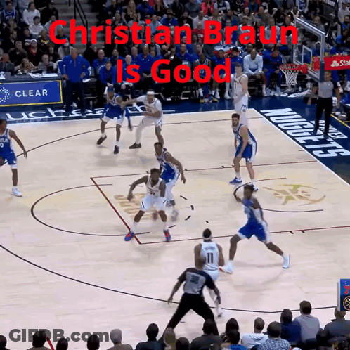 A Basketball Game Is Being Played With The Words Christian Braun Is Good Above It GIF