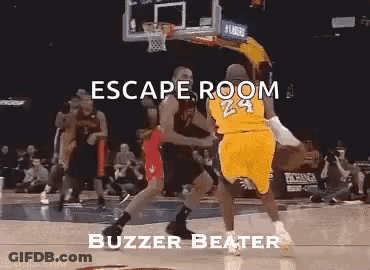 A Basketball Game Is Being Played With The Words Escape Room Buzzer Beater On The Bottom . GIF