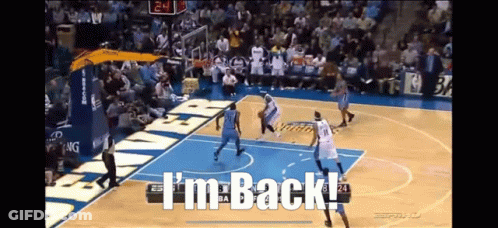 A Basketball Game Is Being Played With The Words I 'M Back At The Bottom GIF
