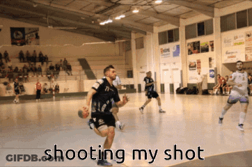 A Basketball Game Is Being Played With The Words Shooting My Shot In The Foreground GIF