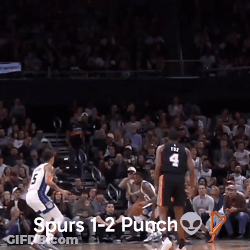 A Basketball Game With The Words Spurs 1-2 Punch In The Corner GIF
