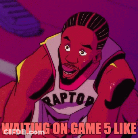 A Basketball Going Through A Hoop With The Words Waiting On Game 5 Like GIF